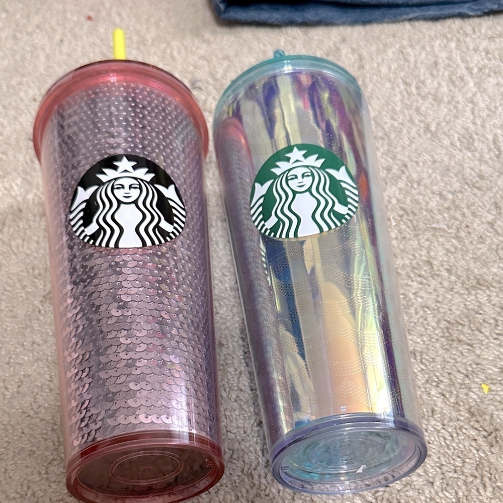 Starbucks Cups Iridescent Mermaid Scales & Pink Sequin 24 oz Tumblers